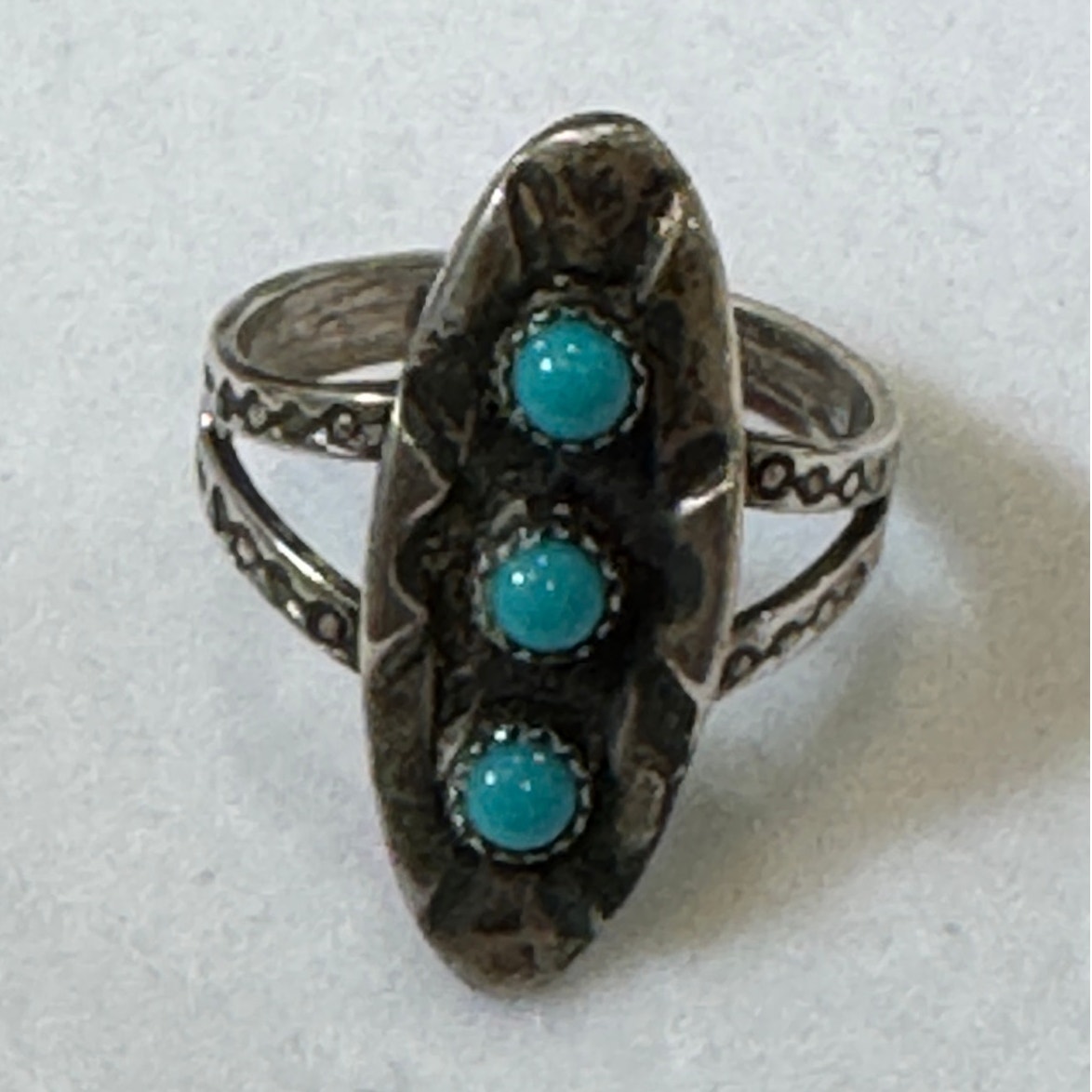 Vintage Sterling Silver Turquoise Ring Fred Harvey Style Size 5.5